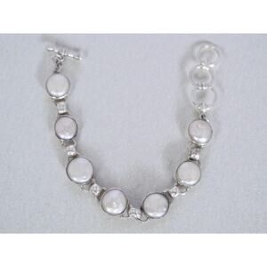 Starborn Creations Pearl Tennis Bracelet Sterling Silver Coin Pearl 7-8"